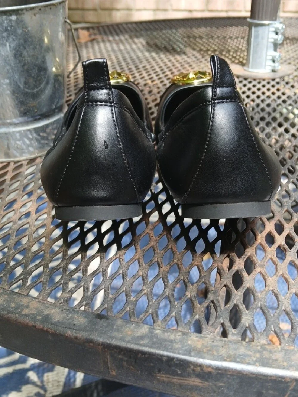 Michael Kors‎ Black,vegan Leather Ballet Flats with Gold MK Medallions,sz7.5